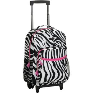 Rockland Double Handle Rolling Backpack, New Heart, 17-Inch(PINKZEBRA)