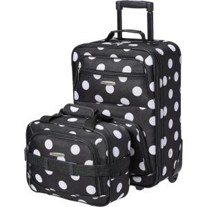 Rockland Fashion Softside Upright Luggage Set,Expandable, Orange, 2-Piece (14/19)(Black Dot)