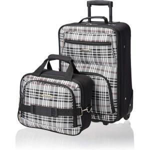 Rockland Fashion Softside Upright Luggage Set,Expandable, Orange, 2-Piece (14/19)(Black Plaid)