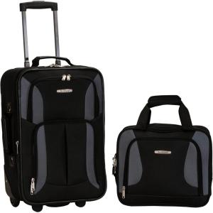 Rockland Fashion Softside Upright Luggage Set,Expandable, Orange, 2-Piece (14/19)(Black/Gray)