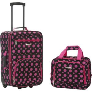 Rockland Fashion Softside Upright Luggage Set,Expandable, Orange, 2-Piece (14/19)(Black/Pink Dot)