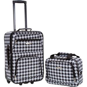 Rockland Fashion Softside Upright Luggage Set,Expandable, Orange, 2-Piece (14/19)(Black/White)