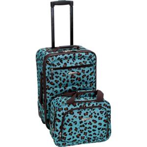 Rockland Fashion Softside Upright Luggage Set,Expandable, Orange, 2-Piece (14/19)(Blue Leopard)