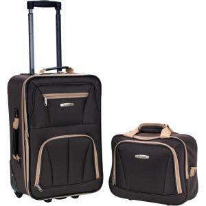Rockland Fashion Softside Upright Luggage Set,Expandable, Orange, 2-Piece (14/19)(Brown)