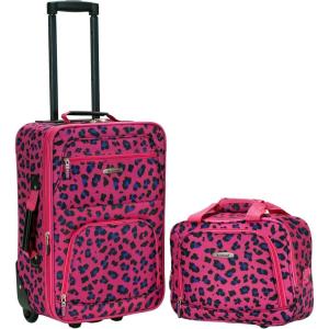 Rockland Fashion Softside Upright Luggage Set,Expandable, Orange, 2-Piece (14/19)(Magenta Leopard)