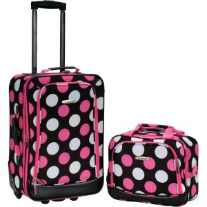 Rockland Fashion Softside Upright Luggage Set,Expandable, Orange, 2-Piece (14/19)(Multi/Pink Dot)