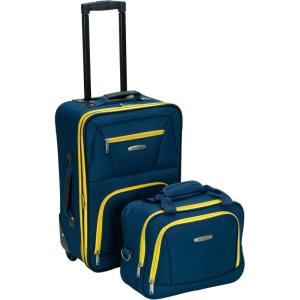 Rockland Fashion Softside Upright Luggage Set,Expandable, Orange, 2-Piece (14/19)(Navy)