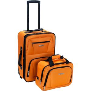 Rockland Fashion Softside Upright Luggage Set,Expandable, Orange, 2-Piece (14/19)(Orange)