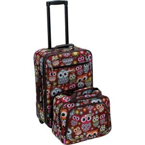 Rockland Fashion Softside Upright Luggage Set,Expandable, Orange, 2-Piece (14/19)(Owl)