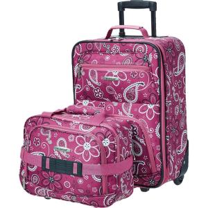 Rockland Fashion Softside Upright Luggage Set,Expandable, Orange, 2-Piece (14/19)(Pink Bandana)