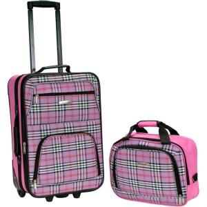 Rockland Fashion Softside Upright Luggage Set,Expandable, Orange, 2-Piece (14/19)(Pink Cross)