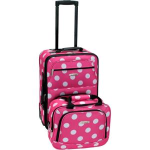 Rockland Fashion Softside Upright Luggage Set,Expandable, Orange, 2-Piece (14/19)(Pink Dot)