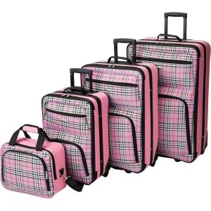 Rockland Fashion Softside Upright Luggage Set,Expandable, Orange, 2-Piece (14/19)(Pink Plaid)
