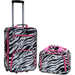 Rockland Fashion Softside Upright Luggage Set,Expandable, Orange, 2-Piece (14/19)(Pink Zebra)