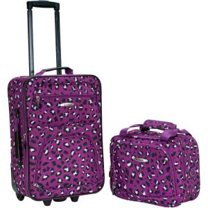 Rockland Fashion Softside Upright Luggage Set,Expandable, Orange, 2-Piece (14/19)(Purple Leopard)