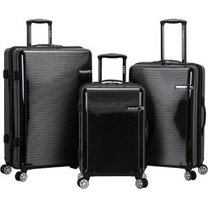 Rockland Horizon Hardside Spinner Wheel Luggage Set, Silver, 3-Piece Set (20/24/28)(Black)