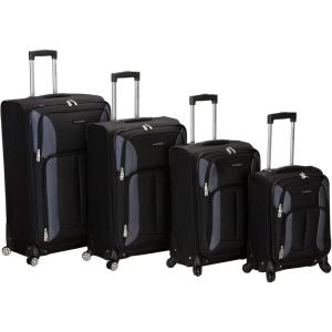 Rockland Impact Softside Spinner Wheel Luggage Set, Navy, 4-Piece Set (18/22/26/30)(Black)