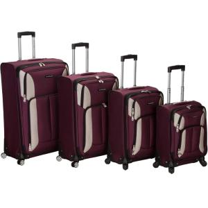 Rockland Impact Softside Spinner Wheel Luggage Set, Navy, 4-Piece Set (18/22/26/30)(Burgundy)
