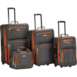 Rockland Journey Softside Upright Luggage Set, Expandable, Camouflage, 4-Piece (14/19/24/28)(Charcoal)
