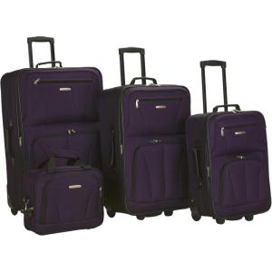Rockland Journey Softside Upright Luggage Set, Expandable, Camouflage, 4-Piece (14/19/24/28)(Purple)