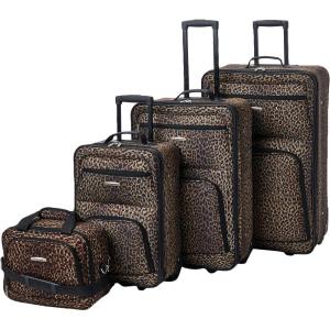 Rockland Jungle Softside Upright Luggage Set, Leopard, 4-Piece Set (14/19/24/28)(Leopard)