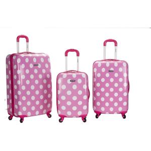 Rockland Laguna Beach Hardside Spinner Wheel Luggage, Black Dot, Carry-On 20-Inch(Pink Dots)