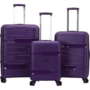 Rockland Linear Hardside Spinner Wheel Luggage, Navy, 3-Piece Set (19/23/27)(Purple)