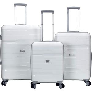 Rockland Linear Hardside Spinner Wheel Luggage, Navy, 3-Piece Set (19/23/27)(White)