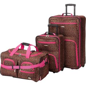Rockland Melbourne Hardside Expandable Spinner Wheel Luggage, Mint, 3-Piece Set (20/24/28)(PINKLEOPARD)