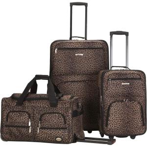 Rockland Melbourne Hardside Expandable Spinner Wheel Luggage, White, Checked-Large 28-Inch(LEOPARD)