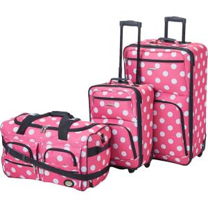 Rockland Melbourne Hardside Expandable Spinner Wheel Luggage, White, Checked-Large 28-Inch(PINKDOT)