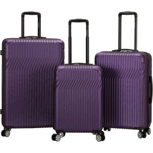 Rockland Pista 3 Piece Abs Non-Expandable Luggage Set, Black, One Size(Purple)
