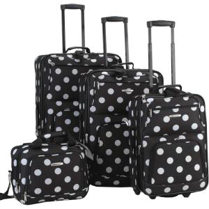 Rockland Polka Softside Upright Luggage Set, Expandable, Lightweight, Black Dot, 4-Piece (14/19/24/28)(Black Dot)