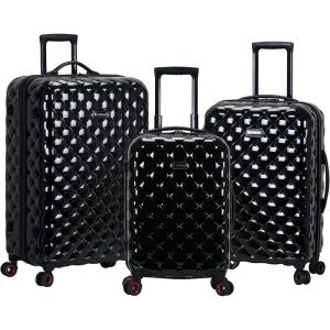 Rockland Quilt Hardside Spinner Wheel Luggage Set, Red, 3-Piece Set (20/24/28)(Black)