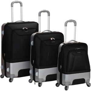 Rockland Rome Hybrid Spinner Wheel Luggage Set, Black, 3-Piece Set (20/24/28)(Black)