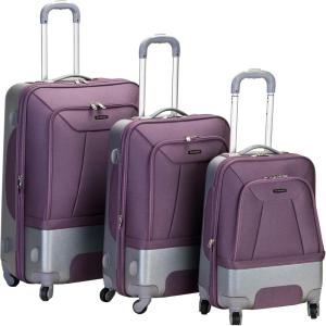 Rockland Rome Hybrid Spinner Wheel Luggage Set, Black, 3-Piece Set (20/24/28)(Lavender)