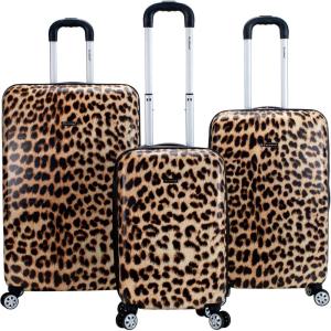 Rockland Safari Hardside Spinner Wheel Luggage, CAMO, 3 Piece (20″/24″/28″)(Leopard)