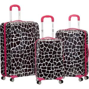 Rockland Safari Hardside Spinner Wheel Luggage, CAMO, 3 Piece (20″/24″/28″)(Pink Giraffe)