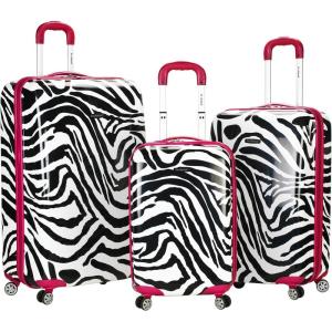 Rockland Safari Hardside Spinner Wheel Luggage, CAMO, 3 Piece (20″/24″/28″)(Pink Zebra)