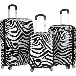 Rockland Safari Hardside Spinner Wheel Luggage, CAMO, 3 Piece (20″/24″/28″)(Zebra)