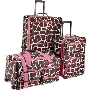 Rockland Vara Softside 3-Piece Upright Luggage Set,Expandable, Owl, 20 inch,22 inch,28 inch(PINKGIRAFFE)