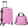 Rockland Melbourne Hardside Expandable Spinner Wheel Luggage, 2TONENAVY, 2 Piece (20″/28″)(Pink)