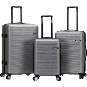 Rockland Skyline Hardside Spinner Wheel Luggage Set, Blue, 3-Piece Set (20/24/28)(Silver)