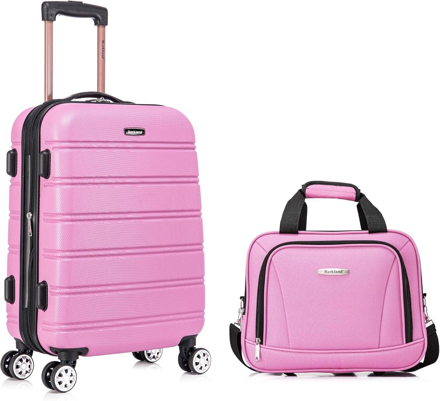 imageRockland Melbourne Hardside Expandable Spinner Wheel Luggage Set White CarryOn 20Inch and Tote 14InchPink