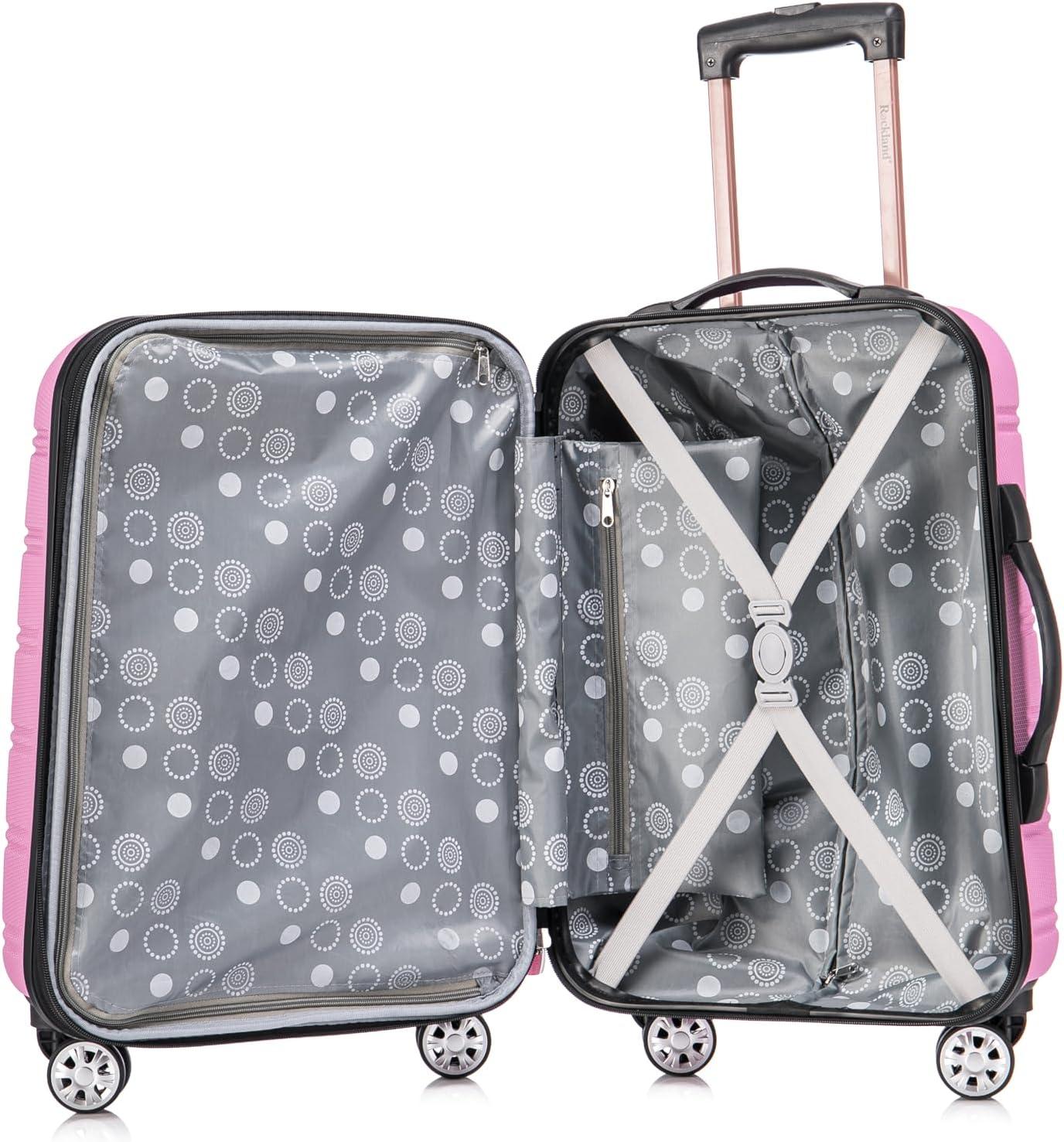imageRockland Melbourne Hardside Expandable Spinner Wheel Luggage Set White CarryOn 20Inch and Tote 14InchPink