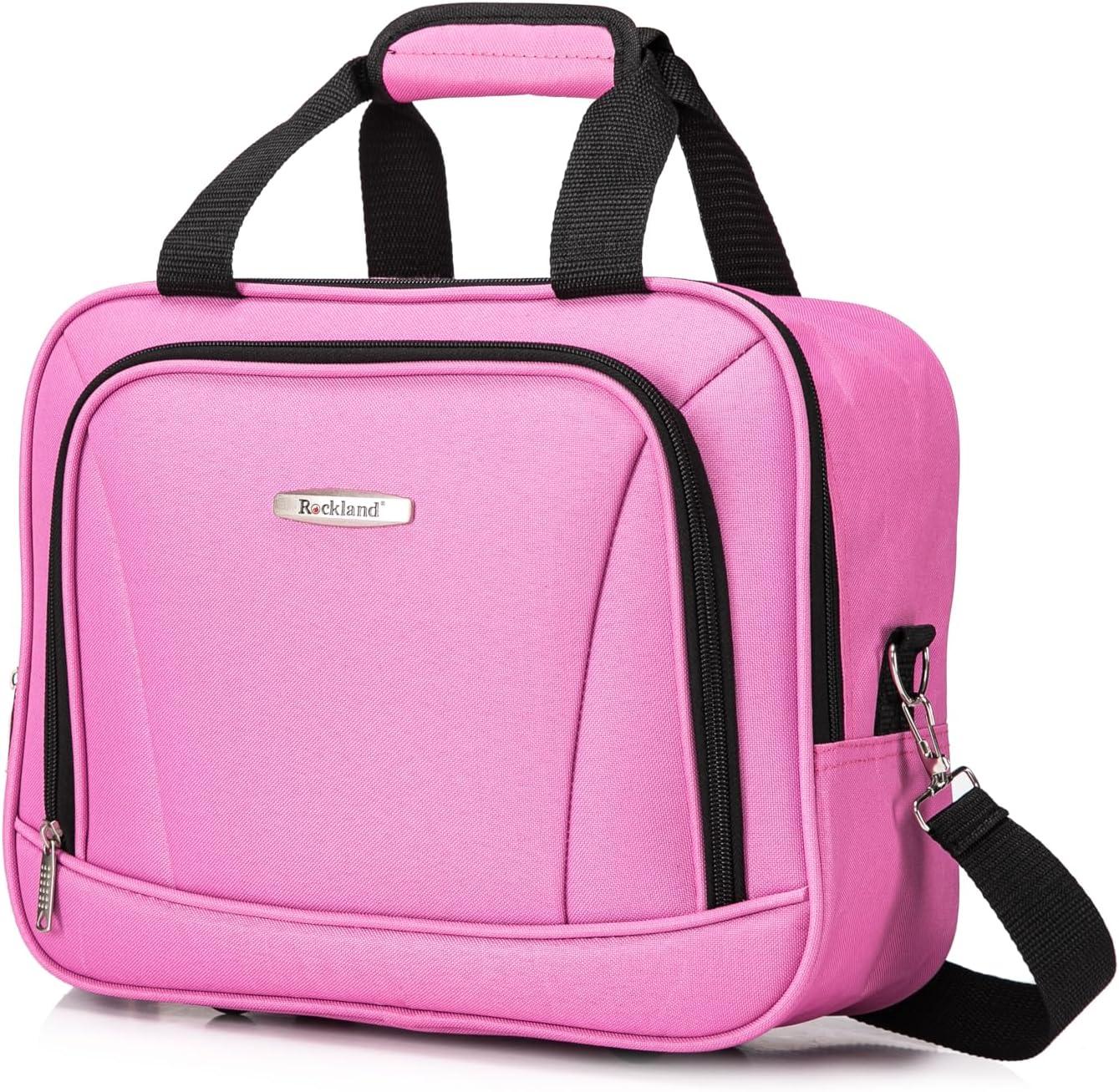 imageRockland Melbourne Hardside Expandable Spinner Wheel Luggage Set White CarryOn 20Inch and Tote 14InchPink