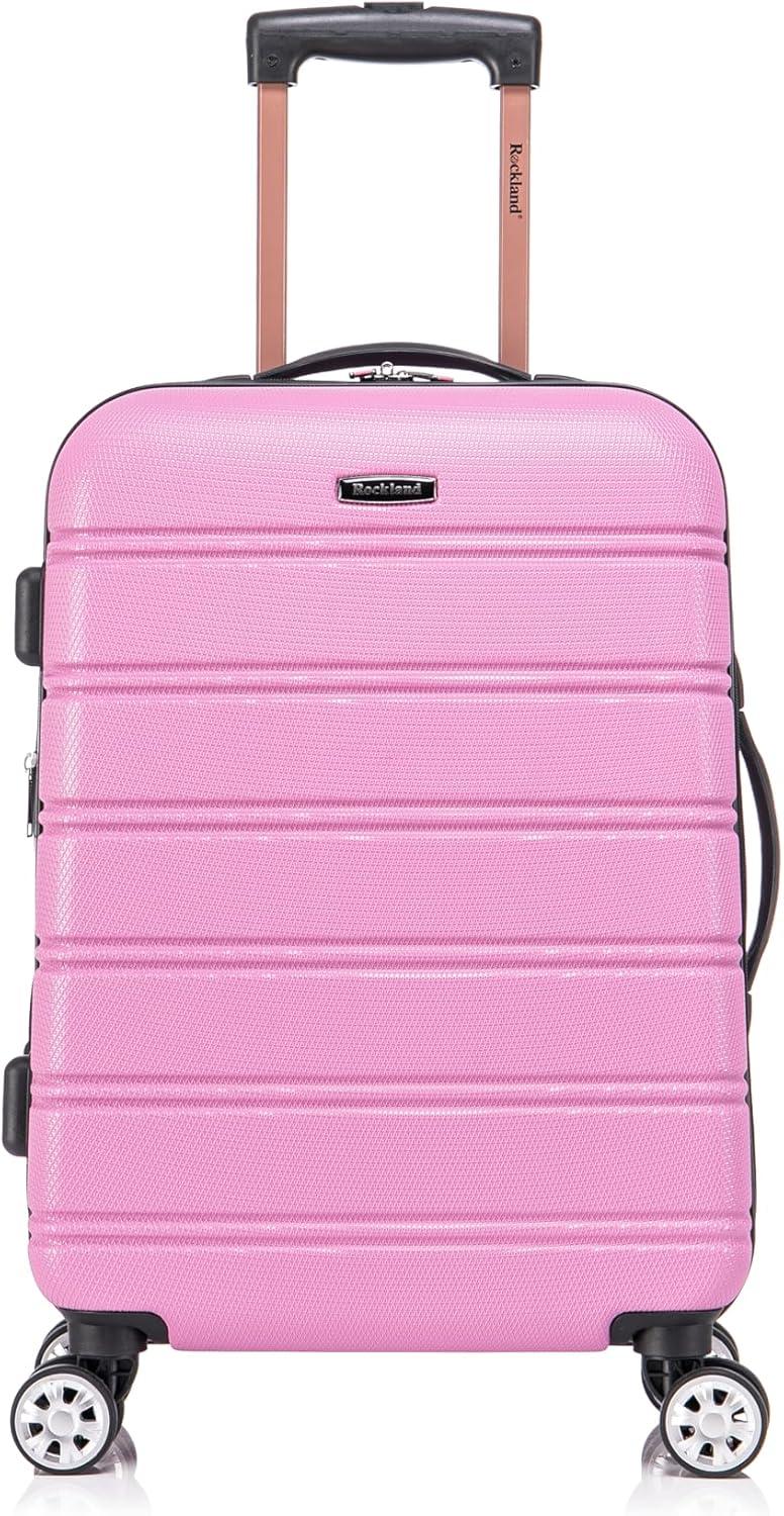 imageRockland Melbourne Hardside Expandable Spinner Wheel Luggage Set White CarryOn 20Inch and Tote 14InchPink