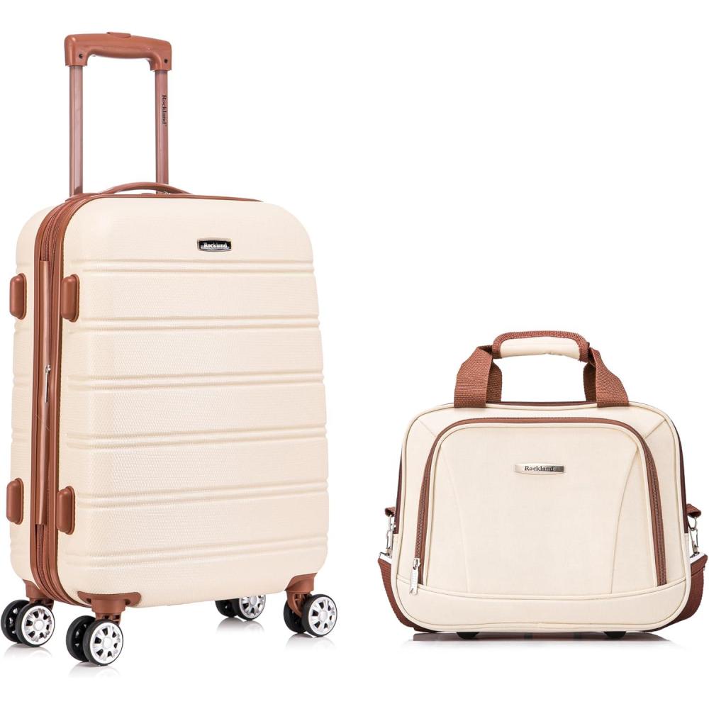 imageRockland Melbourne Hardside Expandable Spinner Wheel Luggage Set White CarryOn 20Inch and Tote 14InchWhite