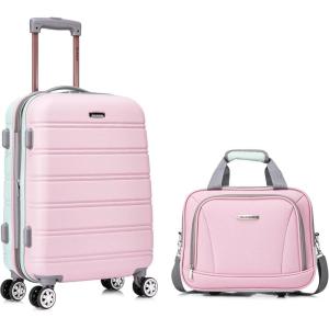 Rockland Melbourne Hardside Expandable Spinner Wheel Luggage Set, White, Carry-On 20-Inch and Tote 14-Inch(Multicolor)