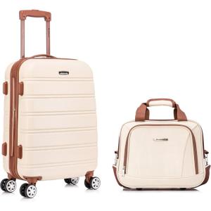 Rockland Melbourne Hardside Expandable Spinner Wheel Luggage Set, White, Carry-On 20-Inch and Tote 14-Inch(White)